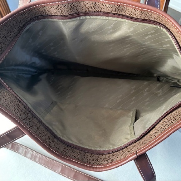 JAGUAR Tote Large Leather Multi Colour 3 Zip Pockets Excellent 22”x14.5”x 6” - Picture 6 of 13